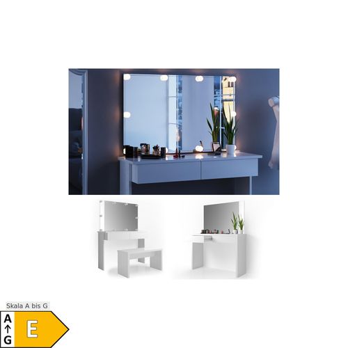 4251421924086 - Schminktisch Azur Kosmetiktisch Frisiertisch Frisierkommode Weiß Hochglanz inklusive Sitzbank Spiegel und LED-Lichterkette 4251421924086 - Schminktisch Azur Kosmetiktisch Frisiertisch Frisierkommode Weiß Hochglanz inklusive Sitzbank Spiegel und LED-Lichterkette