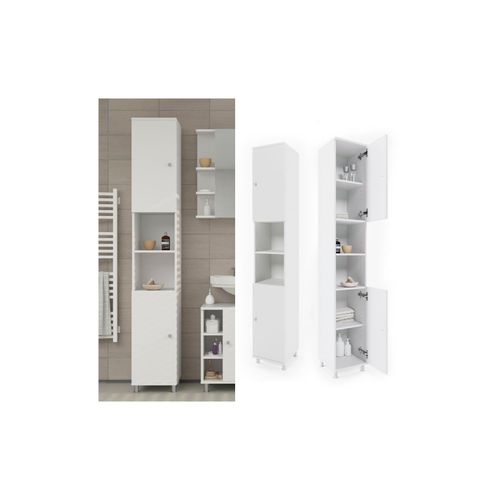 4251421901841 - VICCO Badschrank FYNN 190 x 30 cm Weiß - Badezimmerschrank Hochschrank Badregal