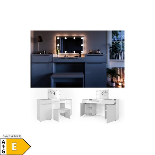 4251421924116 - Schminktisch Lilli Frisiertisch Kommode Frisierkommode Spiegel Weiß inklusive Bank und LED-Lichterkette 4251421924116 - Schminktisch Lilli Frisiertisch Kommode Frisierkommode Spiegel Weiß inklusive Bank und LED-Lichterkette