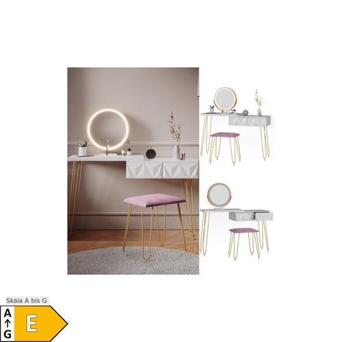 4066731220717 - Schminktisch Frisiertisch Schminkkommode Bella Weiß LED-Spiegel Design-Hocker 120x76 cm modern Schlafzimmer Kommode Schublade Ablage Aufbewahrung Touch-Switch Kosmetiktisch Make-Up-Tisch