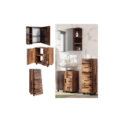 4066731272204 - Badmöbelset Ilias Old Style modern Badezimmerschrank Badschrank Badezimmermöbel Waschtischunterschrank Waschbeckenunterschrank Spiegelschrank Schranktür Schrankfach Schrankschublade