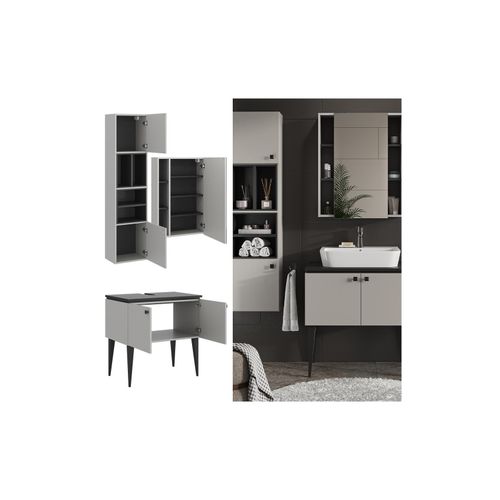 4066731273645 - Badmöbel-Set Gerta in Grau-Schwarz Badezimmer-Set moderne Badserie Spiegelschrank Waschbeckenunterschrank Hängeschrank mit 2 Türen 4066731273645 - Badmöbel-Set Gerta in Grau-Schwarz Badezimmer-Set moderne Badserie Spiegelschrank Waschbeckenunterschrank Hängeschrank mit 2 Türen
