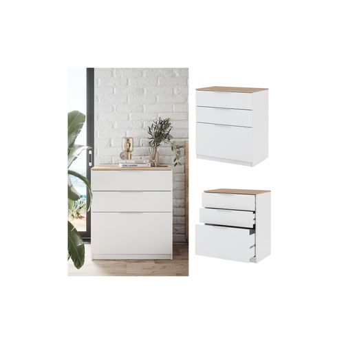 4066731353200 - Kommode Betti 80 x 90 cm in Weiß Sonoma 3 Schubfächer Schlafzimmer 4066731353200 - Kommode Betti 80 x 90 cm in Weiß Sonoma 3 Schubfächer Schlafzimmer