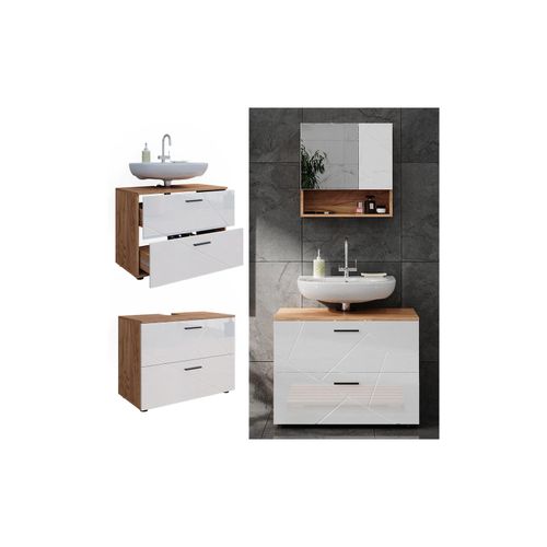 4066731273515 - Waschtischunterschrank Waschbeckenunterschrank Irma Eiche Weiß Hochglanz modern 80x59 cm Badezimmer Schrank Badschrank Badkommode Badmöbel 2 Schubladen 4066731273515 - Waschtischunterschrank Waschbeckenunterschrank Irma Eiche Weiß Hochglanz modern 80x59 cm Badezimmer Schrank Badschrank Badkommode Badmöbel 2 Schubladen