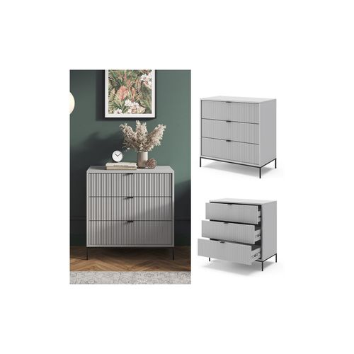4066731274666 - Kommode Eliza Grau 80 x 42 cm mit 3 Schubfächer Wohnzimmer Schlafzimmer
