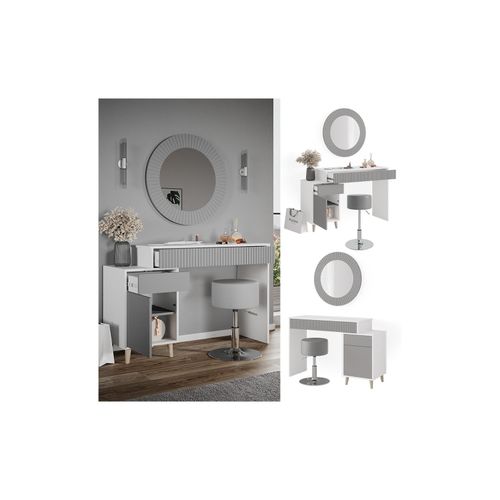 4066731227495 - Schminktisch Frisiertisch Kosmetiktisch Arles Weiß Hellgrau Schminkspiegel Hocker 120x77 cm Skandi Schlafzimmerkommode Schminkkommode Schublade Ablage Aufbewahrung Frisierkommode Make-Up-Tisch 4066731227495 - Schminktisch Frisiertisch Kosmetiktisch Arles Weiß Hellgrau Schminkspiegel Hocker 120x77 cm Skandi Schlafzimmerkommode Schminkkommode Schublade Ablage Aufbewahrung Frisierkommode Make-Up-Tisch
