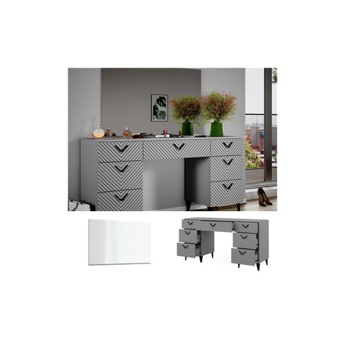 4066731326495 - Schminktisch Anett Grau mit Spiegel 150 x 78 cm Frisiertisch Schubladen 4066731326495 - Schminktisch Anett Grau mit Spiegel 150 x 78 cm Frisiertisch Schubladen