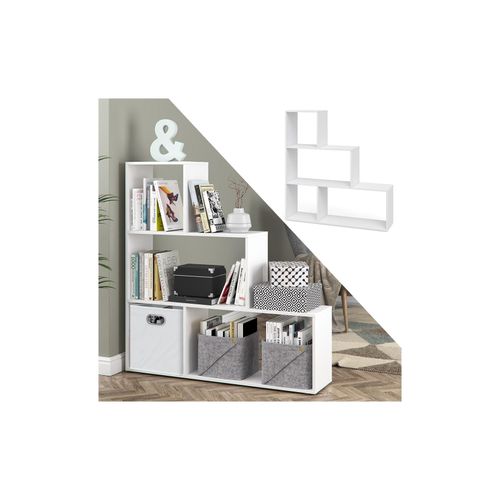 4251421923355 - Treppenregal Asym Raumteiler Bücherregal Regal Wandregal 4 Fächer Weiß