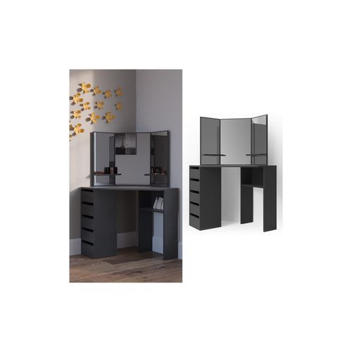 4066731220793 - Eckschminktisch Frisiertisch Schminkkommode Arielle Schwarz Spiegel 110x145 cm modern Schlafzimmer Kommode Schublade Ablage Aufbewahrung Kosmetiktisch Schminkkonsole Make-Up-Tisch 4066731220793 - Eckschminktisch Frisiertisch Schminkkommode Arielle Schwarz Spiegel 110x145 cm modern Schlafzimmer Kommode Schublade Ablage Aufbewahrung Kosmetiktisch Schminkkonsole Make-Up-Tisch