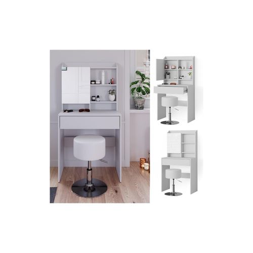 4066731129874 - Schminktisch Frisiertisch Frisierkommode Laura Weiß Hocker 70x136 cm Spiegelschrank modern Schlafzimmer Kommode Schminkspiegel Schrank Schublade Kosmetiktisch Make-Up-Tisch