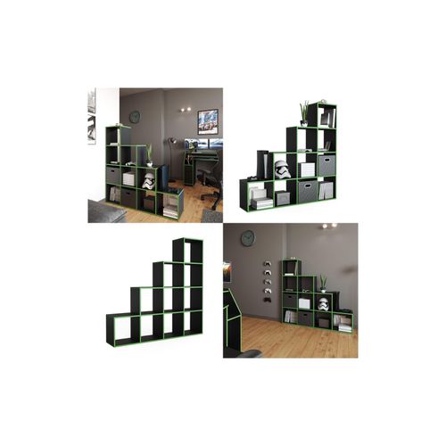 4066731037858 - Treppenregal Raumteiler Stufenregal 10 Fächer Schwarz Grün Bücherregal 4066731037858 - Treppenregal Raumteiler Stufenregal 10 Fächer Schwarz Grün Bücherregal