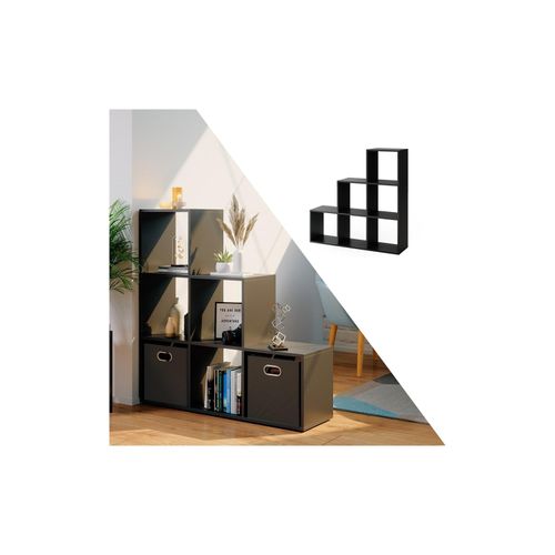 4251421932050 - VICCO Treppenregal 6 Fächer Schwarz- Raumteiler Stufenregal Bücherregal Büroregal Standregal