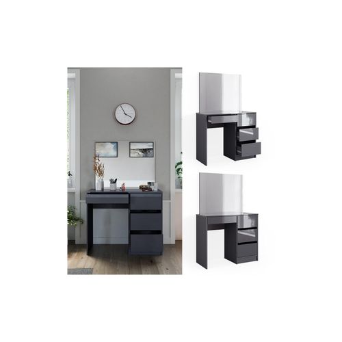 4066731340330 - Schminktisch Sherry Anthrazit Hochglanz 90 x 75 cm Spiegel Frisiertisch 4066731340330 - Schminktisch Sherry Anthrazit Hochglanz 90 x 75 cm Spiegel Frisiertisch