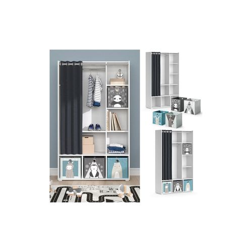 4066731276776 - Kinderkleiderschrank Kinderzimmerschrank Kindergarderobe Luigi Weiß Faltbox 106 x 178 cm modern Schrankregal Jugendzimmerschrank Organizer Vorhang Kleiderstange Fächer Aufbewahrung Spielzeugablage
