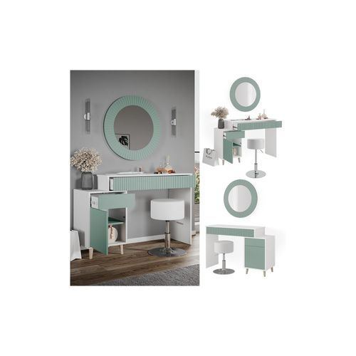 4066731227525 - Schminktisch Frisiertisch Kosmetiktisch Arles Weiß Mintgrün Schminkspiegel Hocker 120x77 cm Skandi Schlafzimmerkommode Schminkkommode Schublade Ablage Aufbewahrung Frisierkommode Make-Up-Tisch 4066731227525 - Schminktisch Frisiertisch Kosmetiktisch Arles Weiß Mintgrün Schminkspiegel Hocker 120x77 cm Skandi Schlafzimmerkommode Schminkkommode Schublade Ablage Aufbewahrung Frisierkommode Make-Up-Tisch