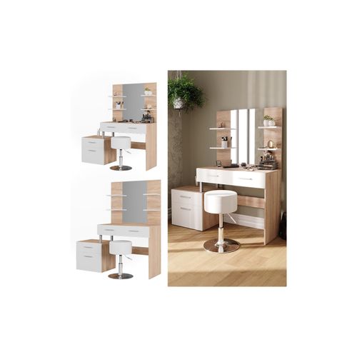4066731231782 - Schminktisch Frisiertisch Frisierkommode Maria Weiß Sonoma Spiegel Hocker 132x145 cm modern Ablage
