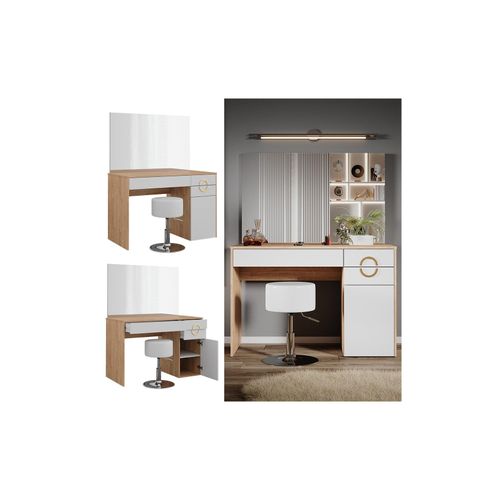4066731340651 - Schminktisch Adela Natural Rockford Hickory Weiß 115x76 cm Spiegel Hocker 4066731340651 - Schminktisch Adela Natural Rockford Hickory Weiß 115x76 cm Spiegel Hocker