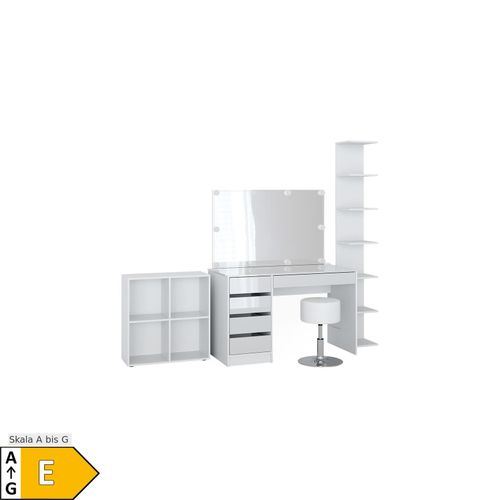 4066731366347 - Schminktisch Sherry Weiß 5 Teile mit Aufbewahrungsregal Standregal Spiegel Hocker LED Vicco 4066731366347 - Schminktisch Sherry Weiß 5 Teile mit Aufbewahrungsregal Standregal Spiegel Hocker LED Vicco