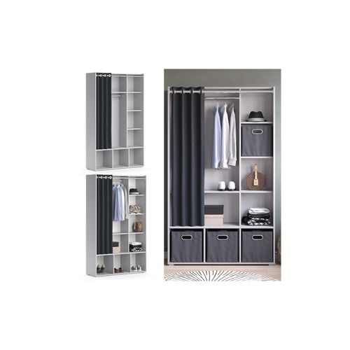 4066731276707 - Kleiderschrank Schlafzimmerschrank Garderobe Luigi Hellgrau 106 x 178 cm modern Schrankregal Organizer Vorhang Kleiderstange Fächer Aufbewahrung Ablage 4066731276707 - Kleiderschrank Schlafzimmerschrank Garderobe Luigi Hellgrau 106 x 178 cm modern Schrankregal Organizer Vorhang Kleiderstange Fächer Aufbewahrung Ablage