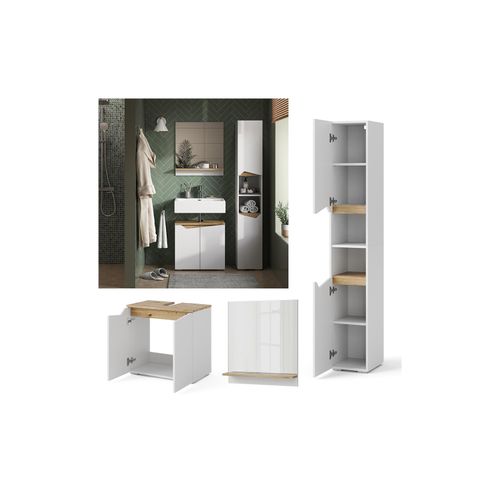 4066731340491 - Badmöbel-Set Marelle Weiß Artisan moderne Serie Badezimmer dekorative Front Waschtischunterschrank Badspiegel Hochschrank 4066731340491 - Badmöbel-Set Marelle Weiß Artisan moderne Serie Badezimmer dekorative Front Waschtischunterschrank Badspiegel Hochschrank