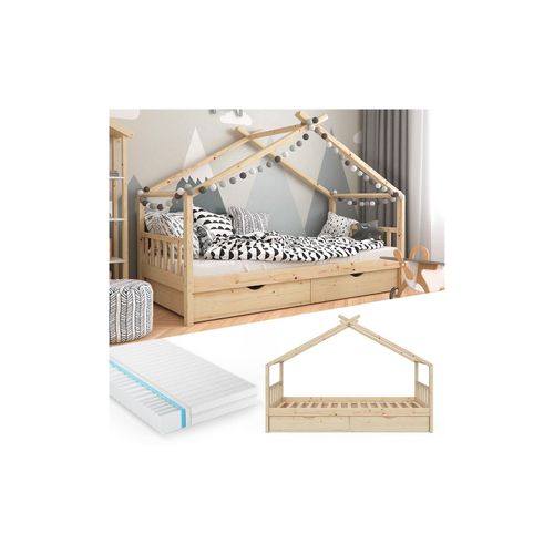 4066731043798 - Hausbett Design Braun 90x200 cm mit 2 Schubladen und Matratze Vitalispa 4066731043798 - Hausbett Design Braun 90x200 cm mit 2 Schubladen und Matratze Vitalispa