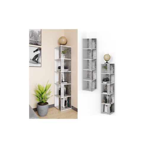 4251421951983 - Eckregal Lio beton-weiß Standregal Bücherregal Wandregal Raumteiler 5 Ebenen