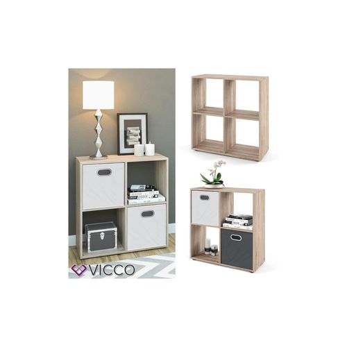 4260486836555 - VICCO Raumteiler TETRA 4 Fächer Eiche Sonoma Bücherregal Würfelregal Standregal