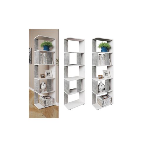 4251421922181 - Raumteiler Bücherregal Standregal Büroregal Regal 5 Fächer Weiß Beton 4251421922181 - Raumteiler Bücherregal Standregal Büroregal Regal 5 Fächer Weiß Beton