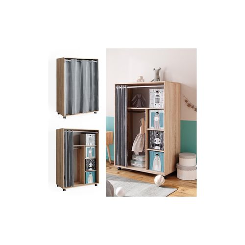 4066731276677 - mobiler Kinderkleiderschrank Dielenschrank Garderobe Doros Sonoma modern 100 x 147 cm Faltboxen offen rollbar