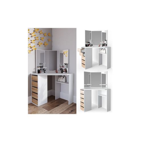 4066731220779 - Eckschminktisch Frisiertisch Schminkkommode Arielle Weiß Sonoma Spiegel 110x145 cm modern Schlafzimmer Kommode Schublade Ablage Aufbewahrung Kosmetiktisch Schminkkonsole Make-Up-Tisch 4066731220779 - Eckschminktisch Frisiertisch Schminkkommode Arielle Weiß Sonoma Spiegel 110x145 cm modern Schlafzimmer Kommode Schublade Ablage Aufbewahrung Kosmetiktisch Schminkkonsole Make-Up-Tisch
