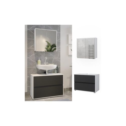 4066731360086 - Badmöbel-Set Maltin Weiß Anthrazit modern Waschtischunterschrank Spiegelschrank 4066731360086 - Badmöbel-Set Maltin Weiß Anthrazit modern Waschtischunterschrank Spiegelschrank
