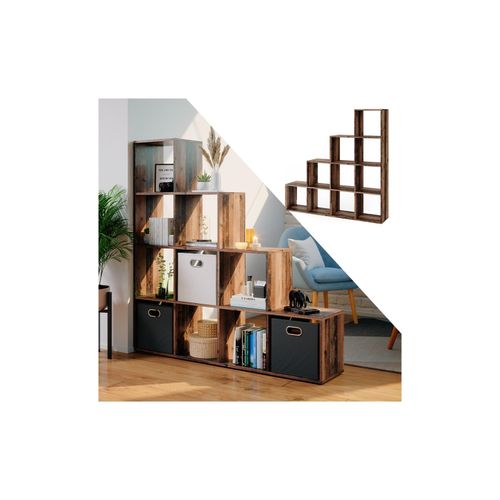 4251421977143 - Treppenregal Raumteiler Stufenregal 10 Fächer Old Style - Bücherregal