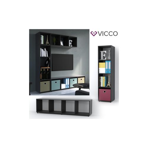 4251421934528 - Raumteiler 4 Fächer Schwarz 144 x 36 cm - Standregal Hängeregal Regal TV Lowboard Sideboard 4251421934528 - Raumteiler 4 Fächer Schwarz 144 x 36 cm - Standregal Hängeregal Regal TV Lowboard Sideboard