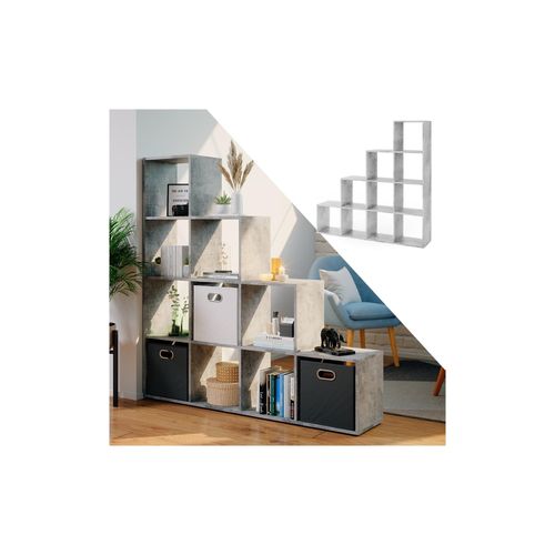 4260423424777 - VICCO Treppenregal 10 Fächer Grau Beton - Raumteiler Stufenregal Bücherregal