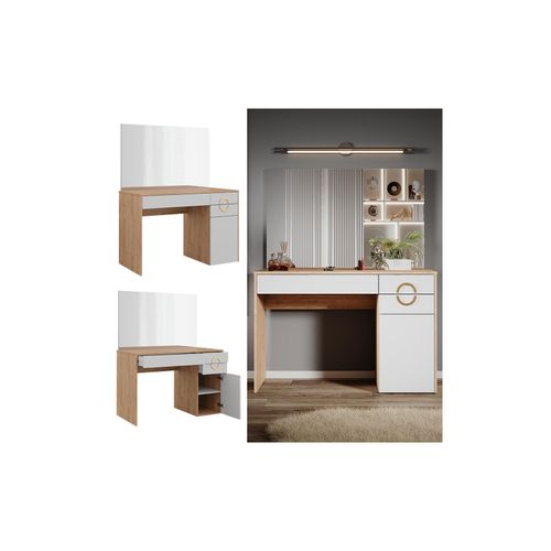 4066731340644 - Schminktisch Adela Natural Rockford Hickory Weiß 115 x 76 cm mit Spiegel 4066731340644 - Schminktisch Adela Natural Rockford Hickory Weiß 115 x 76 cm mit Spiegel