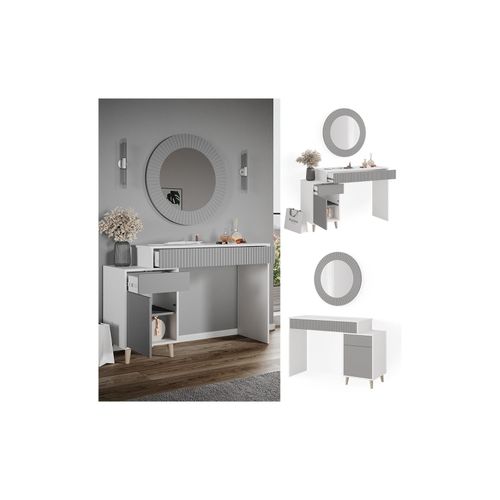 4066731227778 - Schminktisch Frisiertisch Kosmetiktisch Arles Weiß Hellgrau Schminkspiegel 120x77 cm Skandi Schlafzimmerkommode Schminkkommode Schublade Ablage Aufbewahrung Frisierkommode Make-Up-Tisch 4066731227778 - Schminktisch Frisiertisch Kosmetiktisch Arles Weiß Hellgrau Schminkspiegel 120x77 cm Skandi Schlafzimmerkommode Schminkkommode Schublade Ablage Aufbewahrung Frisierkommode Make-Up-Tisch
