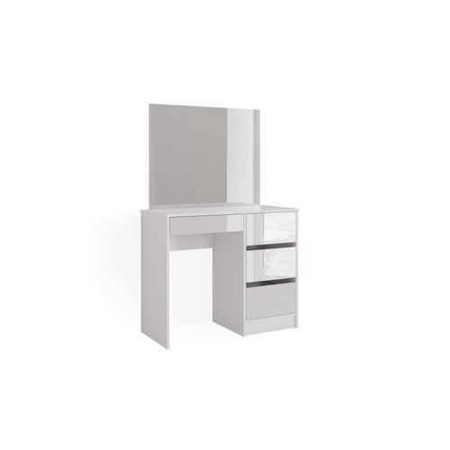 4066731227457 - Schminktisch Frisiertisch Frisierkommode Sherry Weiß Schminkspiegel 90x75 cm modern Schlafzimmer Kommode Schublade Ablage Aufbewahrung Kosmetiktisch Make-Up-Tisch Hochglanz