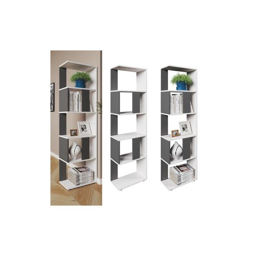 4251421922198 - Raumteiler Bücherregal Standregal Büroregal Regal 5 Fächer Weiß Anthrazit 4251421922198 - Raumteiler Bücherregal Standregal Büroregal Regal 5 Fächer Weiß Anthrazit