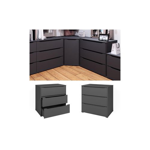 4066731244386 - Kommode Sideboard Mehrzweckschrank Ruben Anthrazit Schublade 80 cm Ablage
