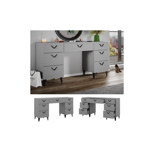 4066731326488 - Schminktisch Anett Grau 150 x 78 cm Frisiertisch 7 Schubladen Siebdruck 4066731326488 - Schminktisch Anett Grau 150 x 78 cm Frisiertisch 7 Schubladen Siebdruck