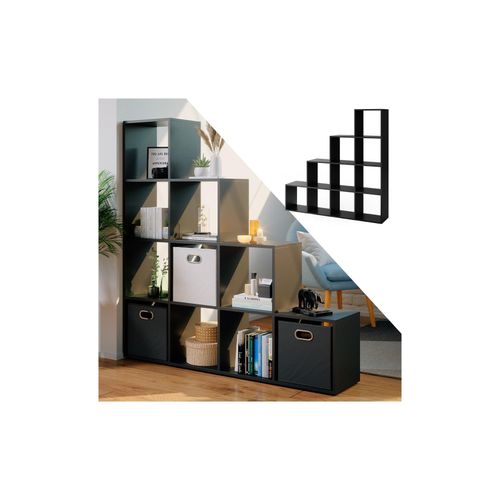 4251421931954 - VICCO Treppenregal 10 Fächer Schwarz - Raumteiler Stufenregal Bücherregal 4251421931954 - VICCO Treppenregal 10 Fächer Schwarz - Raumteiler Stufenregal Bücherregal
