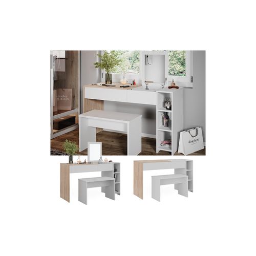4066731336722 - Schminktisch Kira Weiß Sonoma 1296 cm mit Hocker unf einklappbarem Spiegel Vicco 4066731336722 - Schminktisch Kira Weiß Sonoma 1296 cm mit Hocker unf einklappbarem Spiegel Vicco