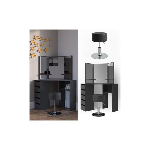 4251421925496 - Schminktisch Arielle Frisiertisch Kommode Frisierkommode Spiegel Schwarz inklusive Hocker 4251421925496 - Schminktisch Arielle Frisiertisch Kommode Frisierkommode Spiegel Schwarz inklusive Hocker