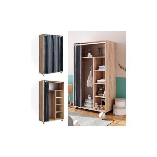 4066731276592 - mobiler Kinderkleiderschrank Dielenschrank Garderobe Doros Sonoma modern 100 x 168 cm offen rollbar