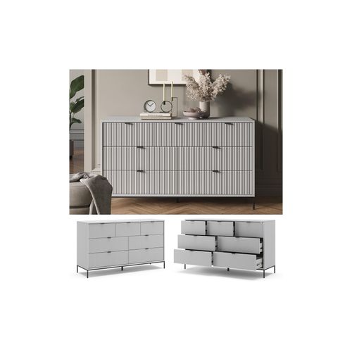 4066731274680 - Sideboard Eliza 140 x 42 cm Grau Wohnzimmerschrank mit 7 Schubladen