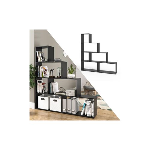 4251421952584 - Treppenregal ASYM Raumteiler schwarz Bücherregal Standregal Aktenregal Hochregal Aufbewahrung Regal