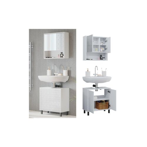 4066731228492 - Badmöbel-Set Agasta weiß Badezimmerschränke 3D Optik 4066731228492 - Badmöbel-Set Agasta weiß Badezimmerschränke 3D Optik