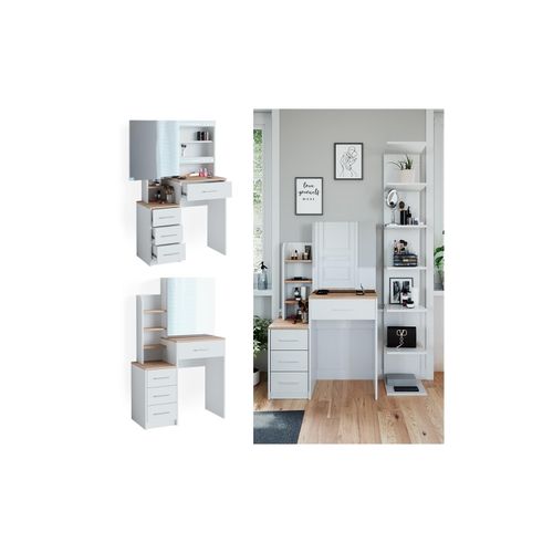 4066731231621 - Schminktisch Frisiertisch Kosmetiktisch Conrada Weiß Sonoma Schminkspiegel 80x132 modern Schlafzimmerkommode Schminkkommode Schublade Spiegelschrank Frisierkommode Make-Up-Tisch