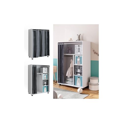 4066731276660 - mobiler Kinderkleiderschrank Dielenschrank Garderobe Doros Weiß modern 100 x 147 cm Faltboxen offen rollbar 4066731276660 - mobiler Kinderkleiderschrank Dielenschrank Garderobe Doros Weiß modern 100 x 147 cm Faltboxen offen rollbar