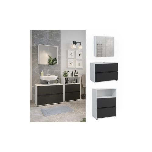 4066731360093 - Badmöbel-Set Maltin Weiß Anthrazit modern Waschtischunterschrank Spiegelschrank Midischrank 4066731360093 - Badmöbel-Set Maltin Weiß Anthrazit modern Waschtischunterschrank Spiegelschrank Midischrank